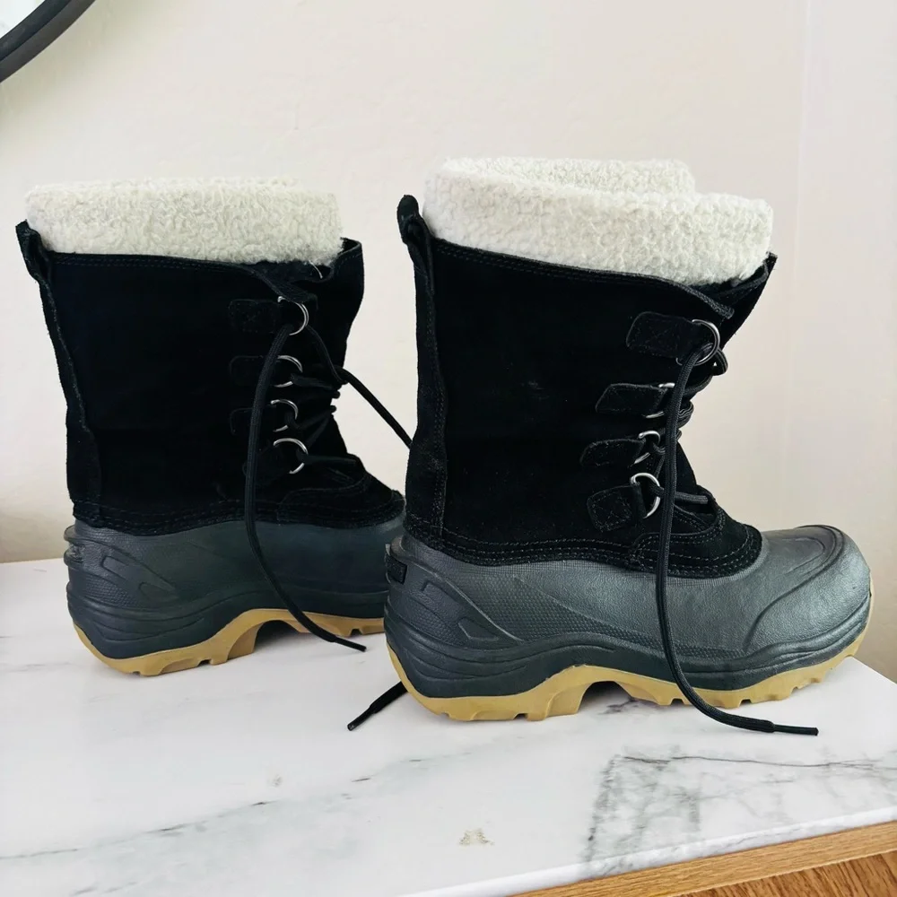 Lands End‎ 394530 Black Leather Rubber Waterproof Insulated Snow Boots Boys 3